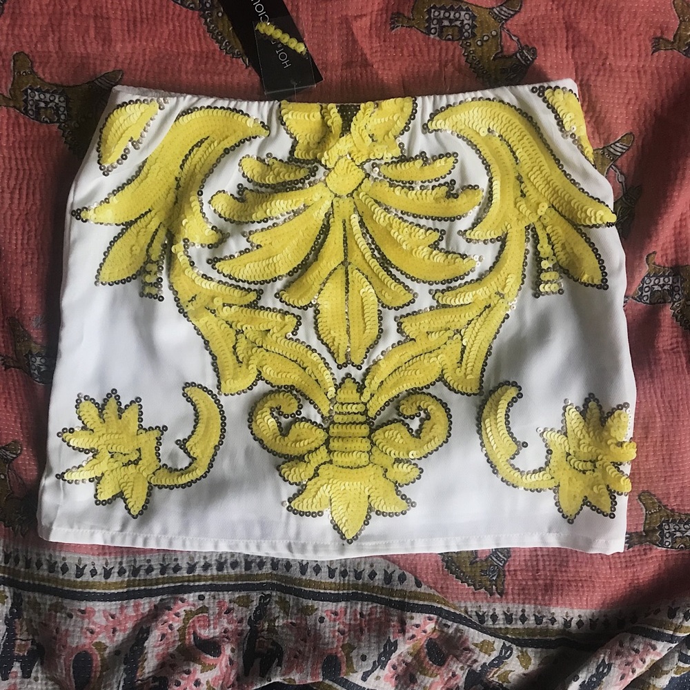 NWT Yellow, Gold, and White Sequined Mini